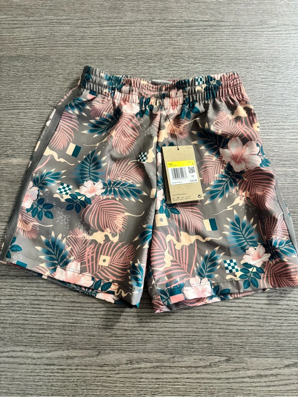 Nike Dri-fit Unisex Kids Woven Shorts Size S Tropical Print Pockets Drawstring